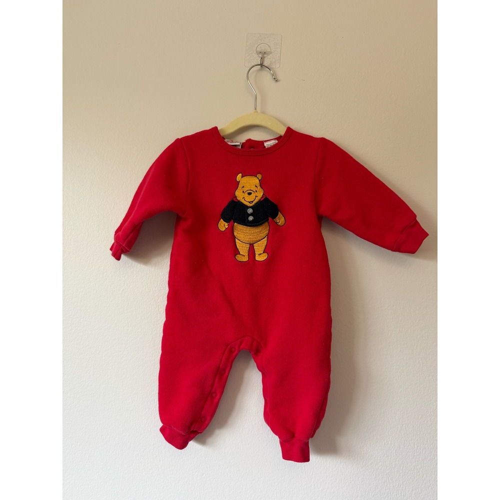 Vintage Disney Store Winnie the Pooh Red Fleece Coverall Infant 6 Months